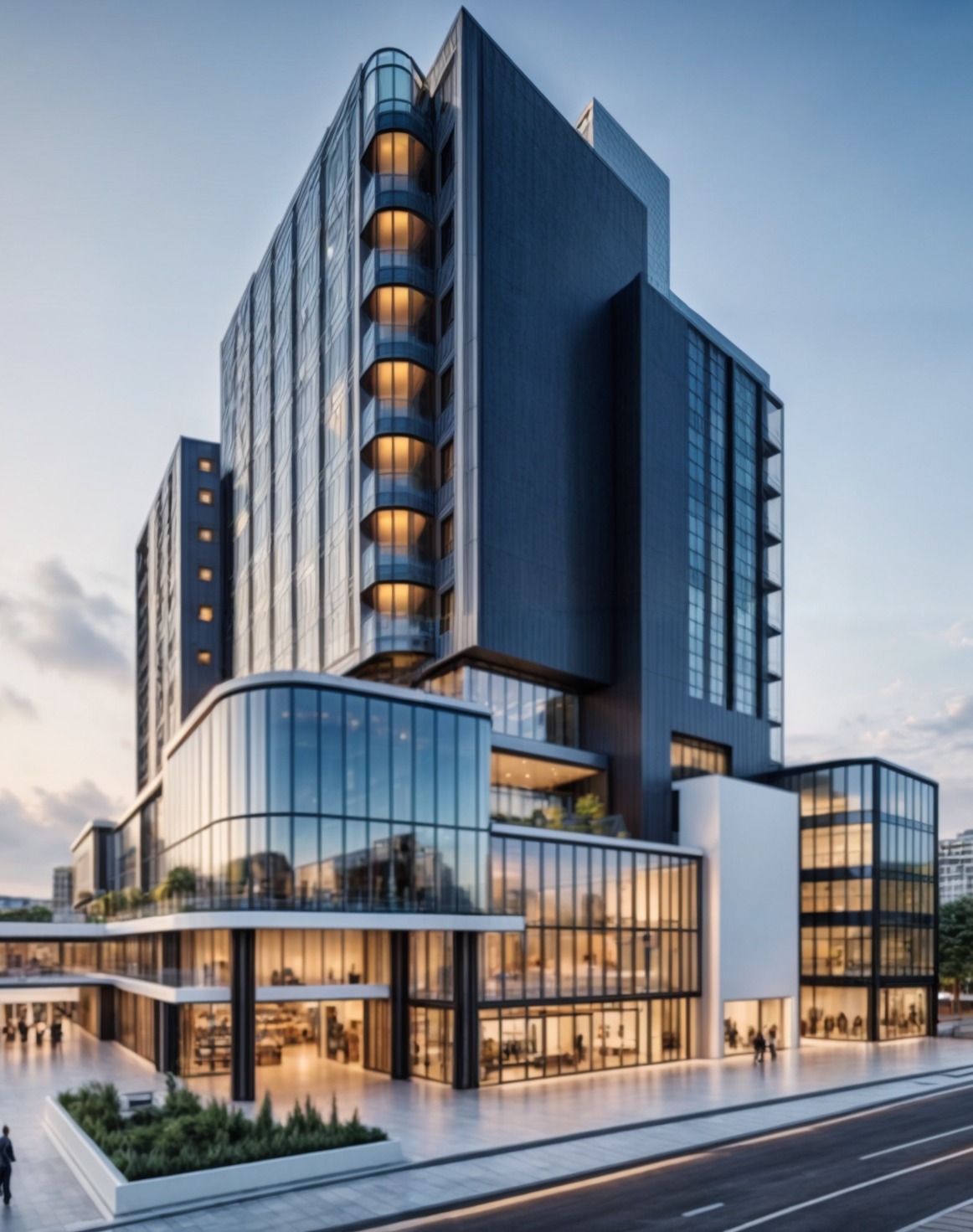 F.Y. Complex — tower at dusk, Kinshasa