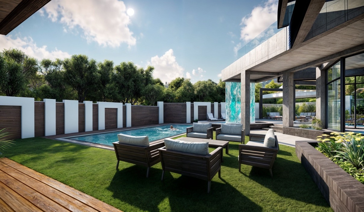 House A.J. — landscaped garden and pool deck, Nabatieh
