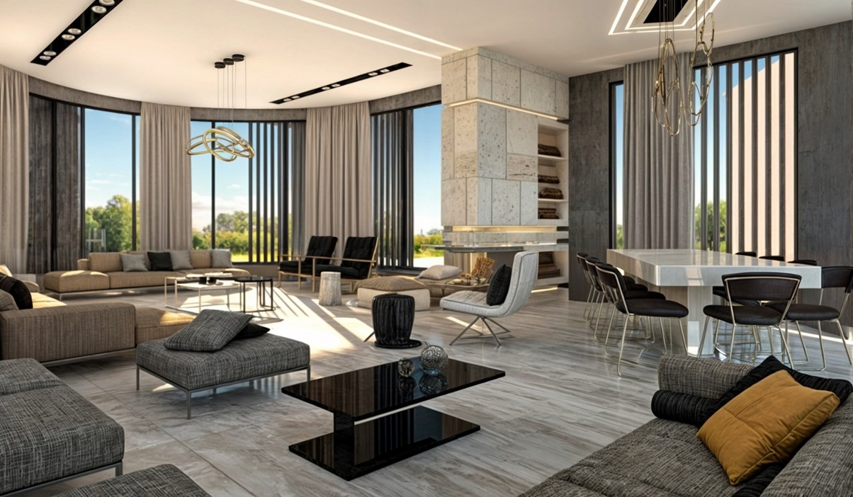 House A.J. — open-plan living and dining interior, Nabatieh