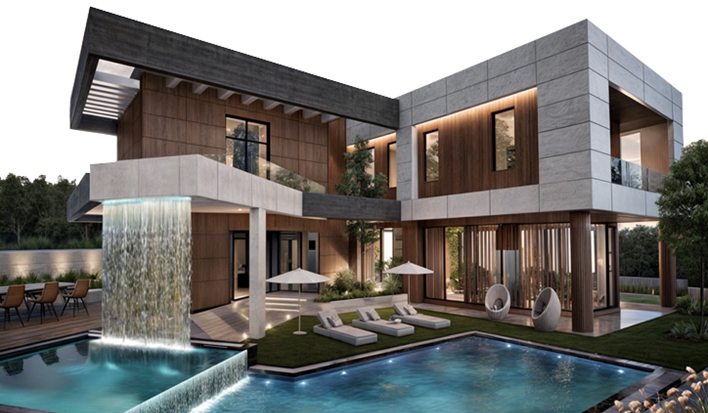 House A.J. — pool, waterfall and terrace, Nabatieh