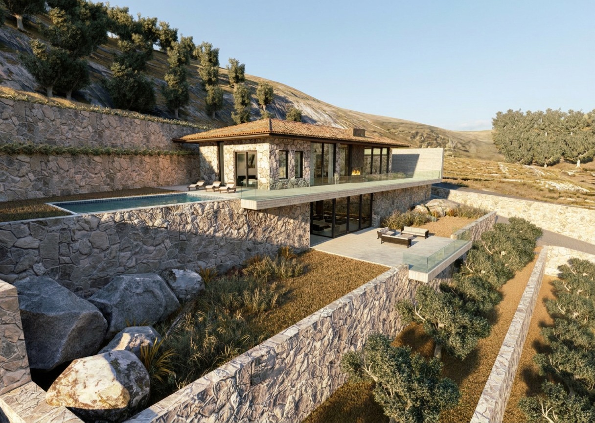 The Olive Cottage — infinity pool and terrace, West Beqaa