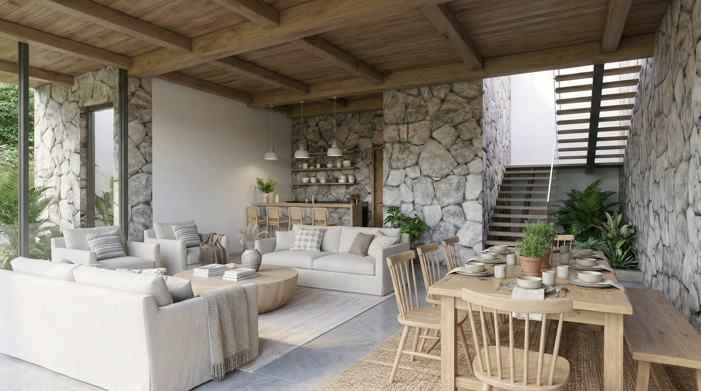 The Olive Cottage — stone-walled interior lounge, West Beqaa